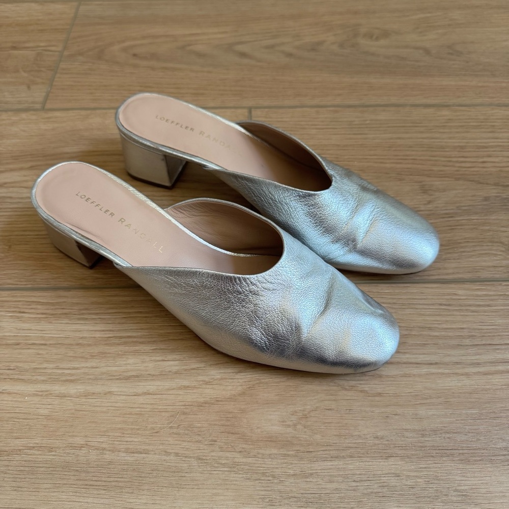Loeffler Randall Lulu Metallic Leather Block Heel Mules